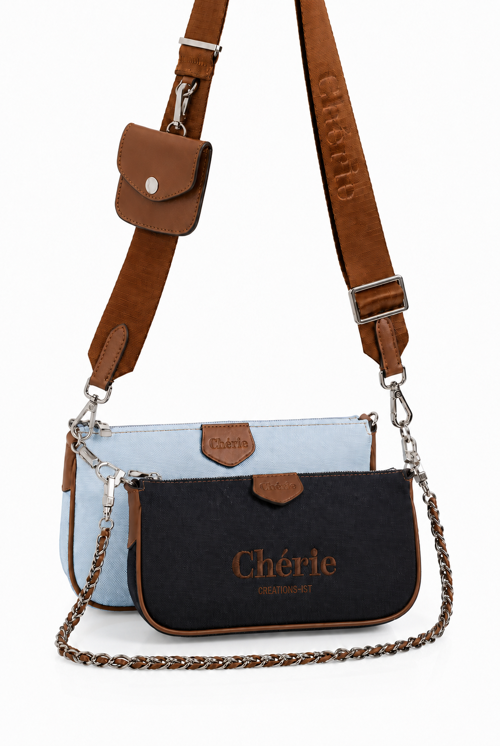 Lovita Canvas Navy Blue - Baby blue kanvas çanta detay