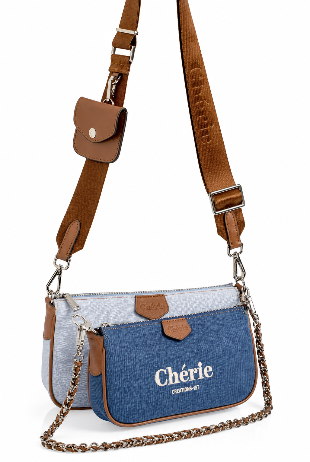 Lovita Canvas baby blue and navy blue kanvas çanta
