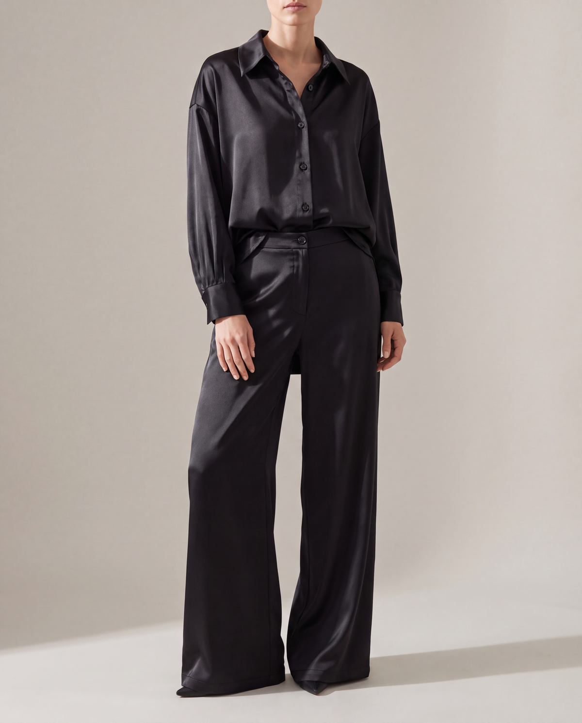 Saten Gömlek - Pantalon Siyah Takım