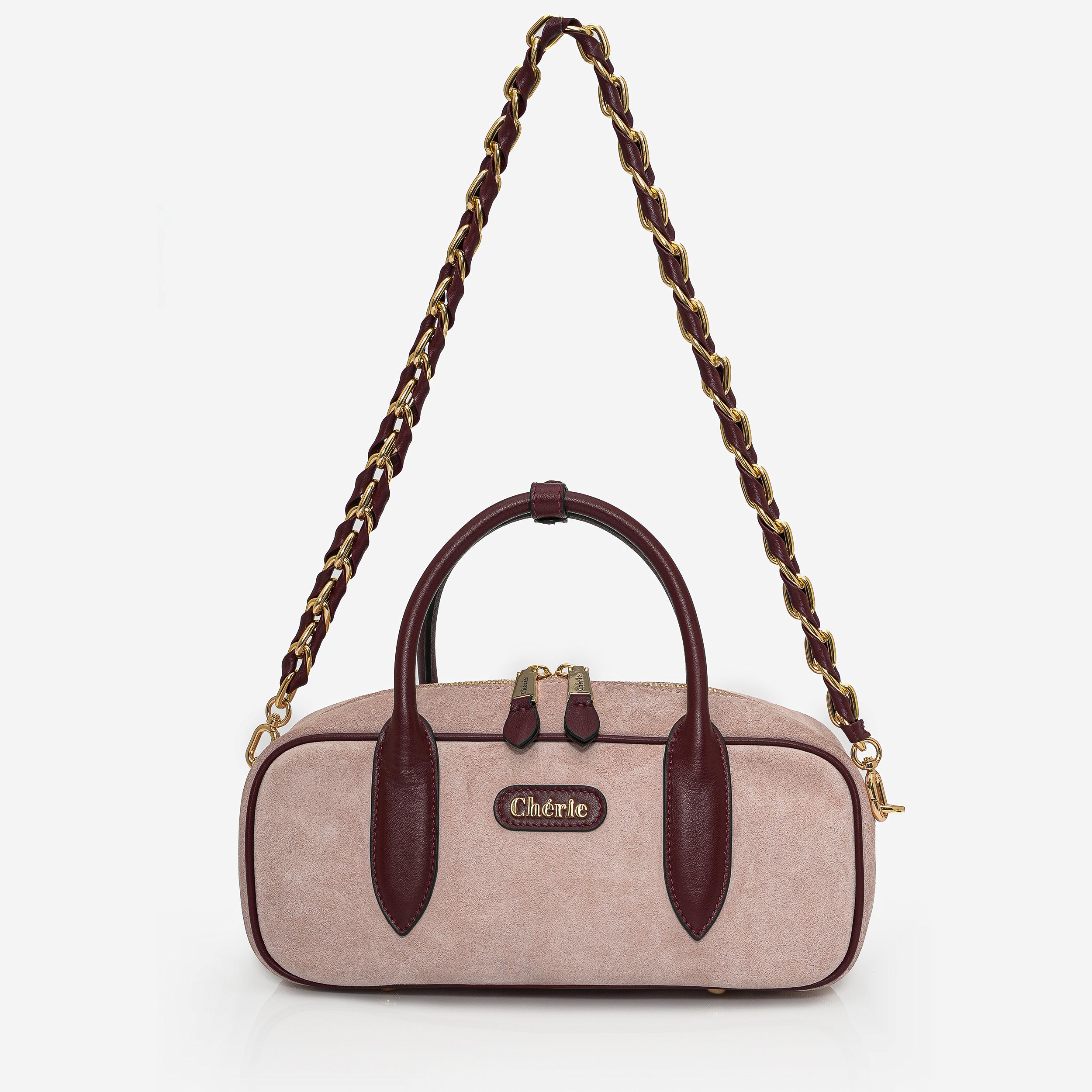 Monaco - Baby pink suede/burgundy leather