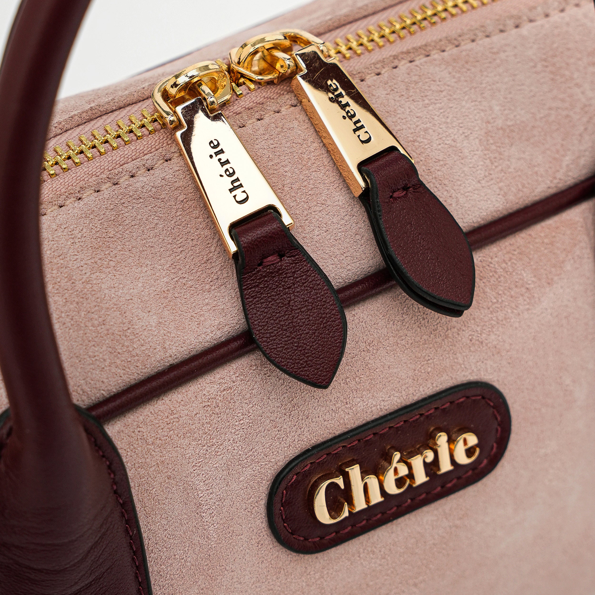Monaco - Baby pink suede/burgundy leather