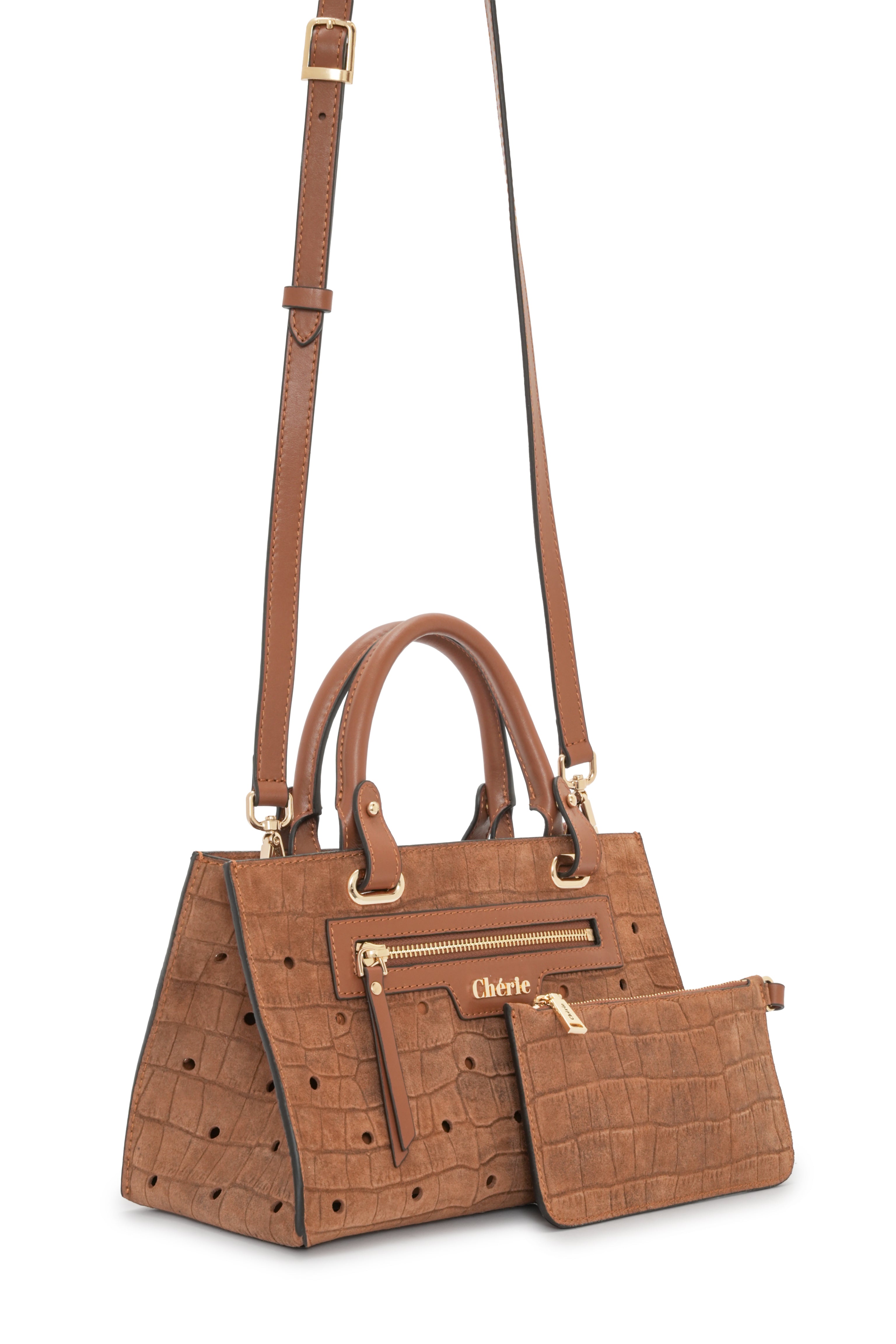 Paris - Tan Croc Suede Mini