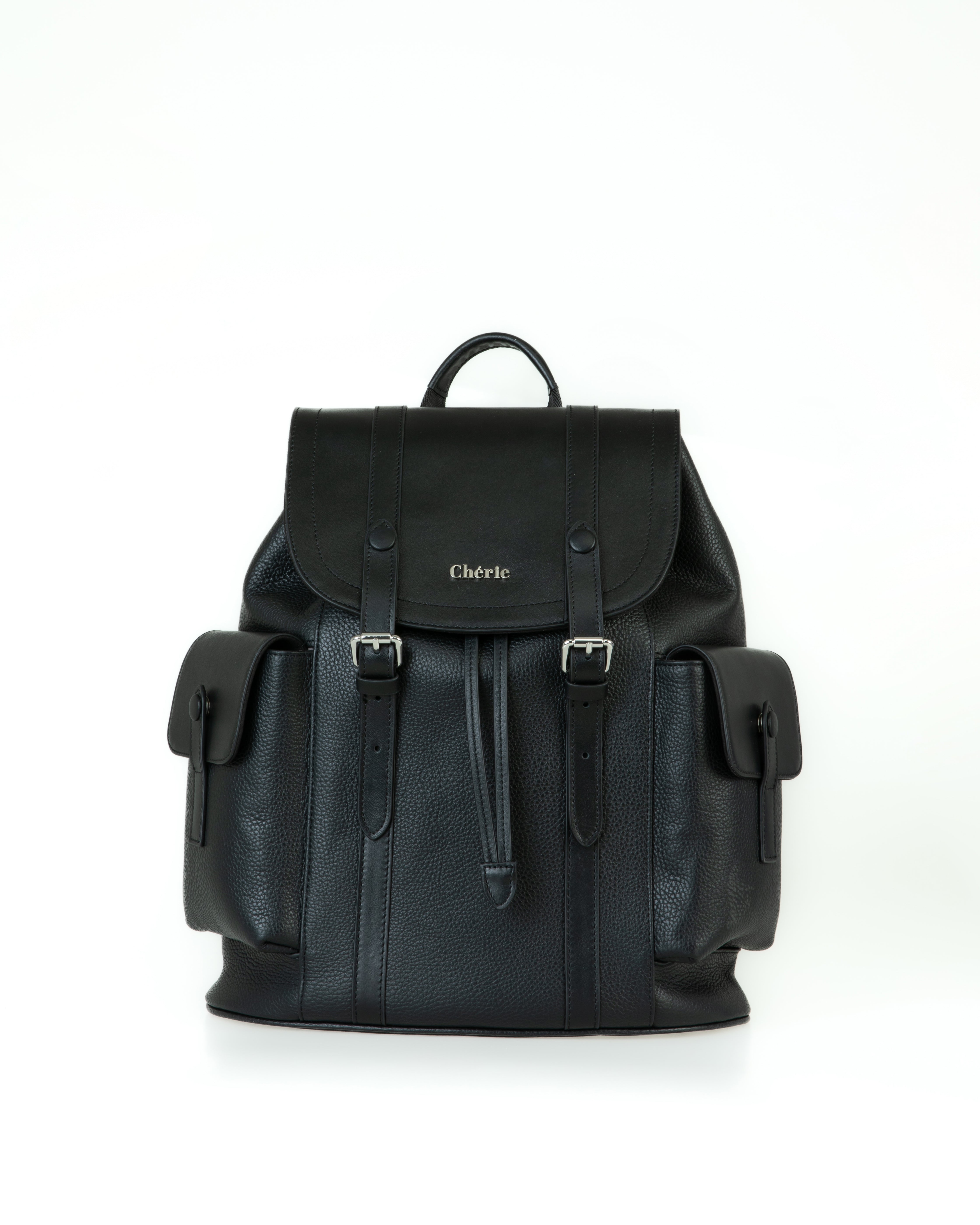 cosby cinammon black leather backpack