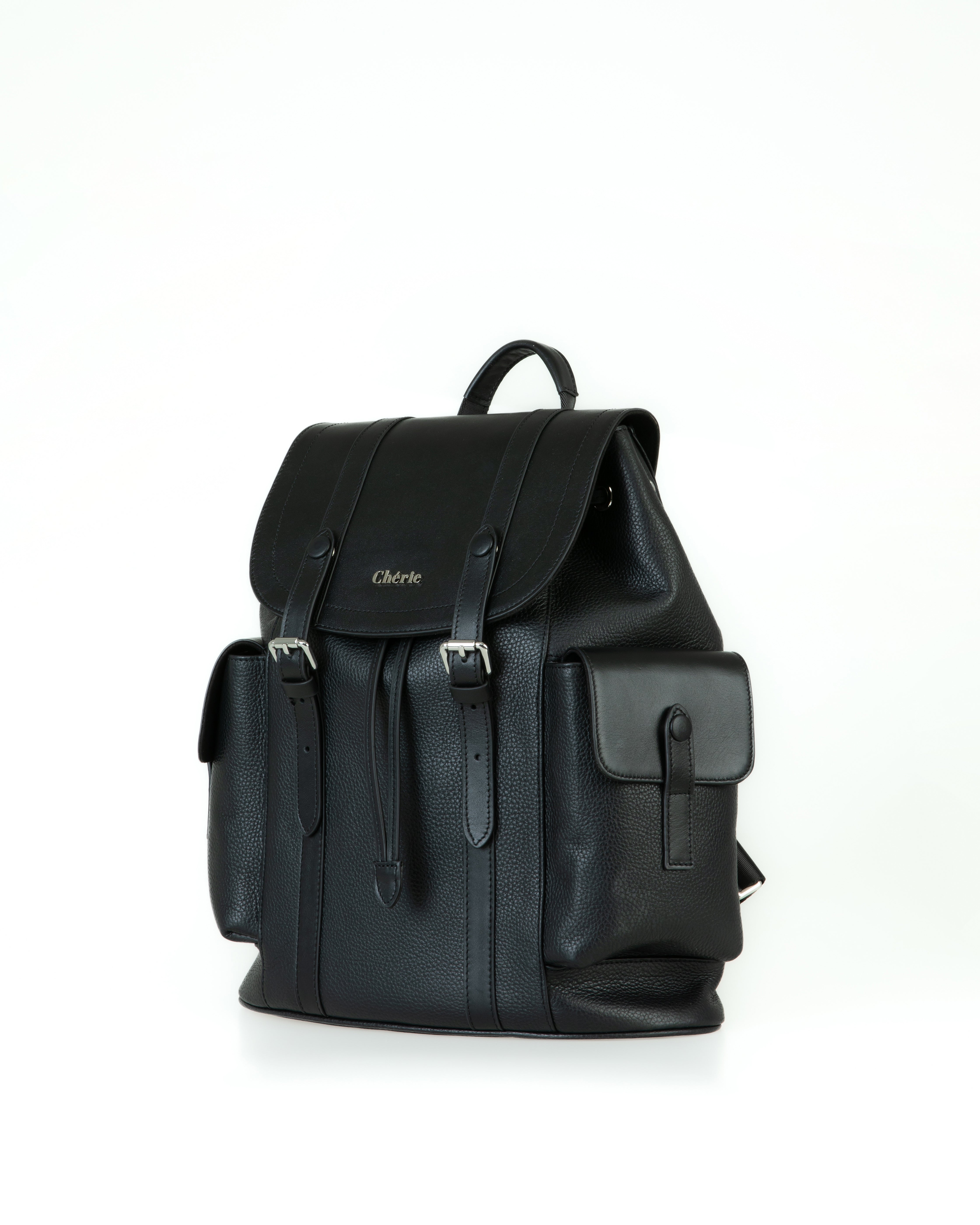 cosby cinammon black leather backpack