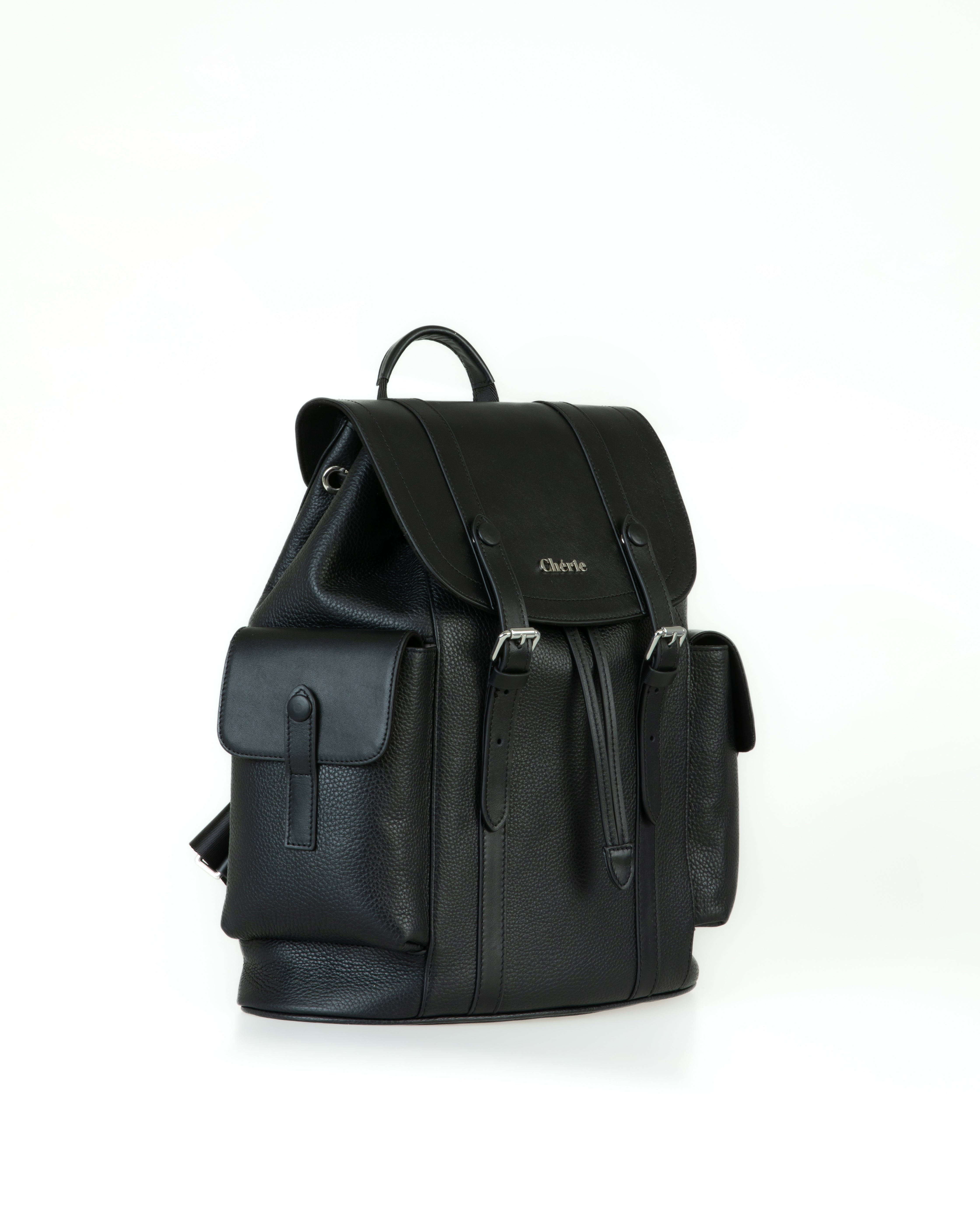 cosby cinammon black leather backpack