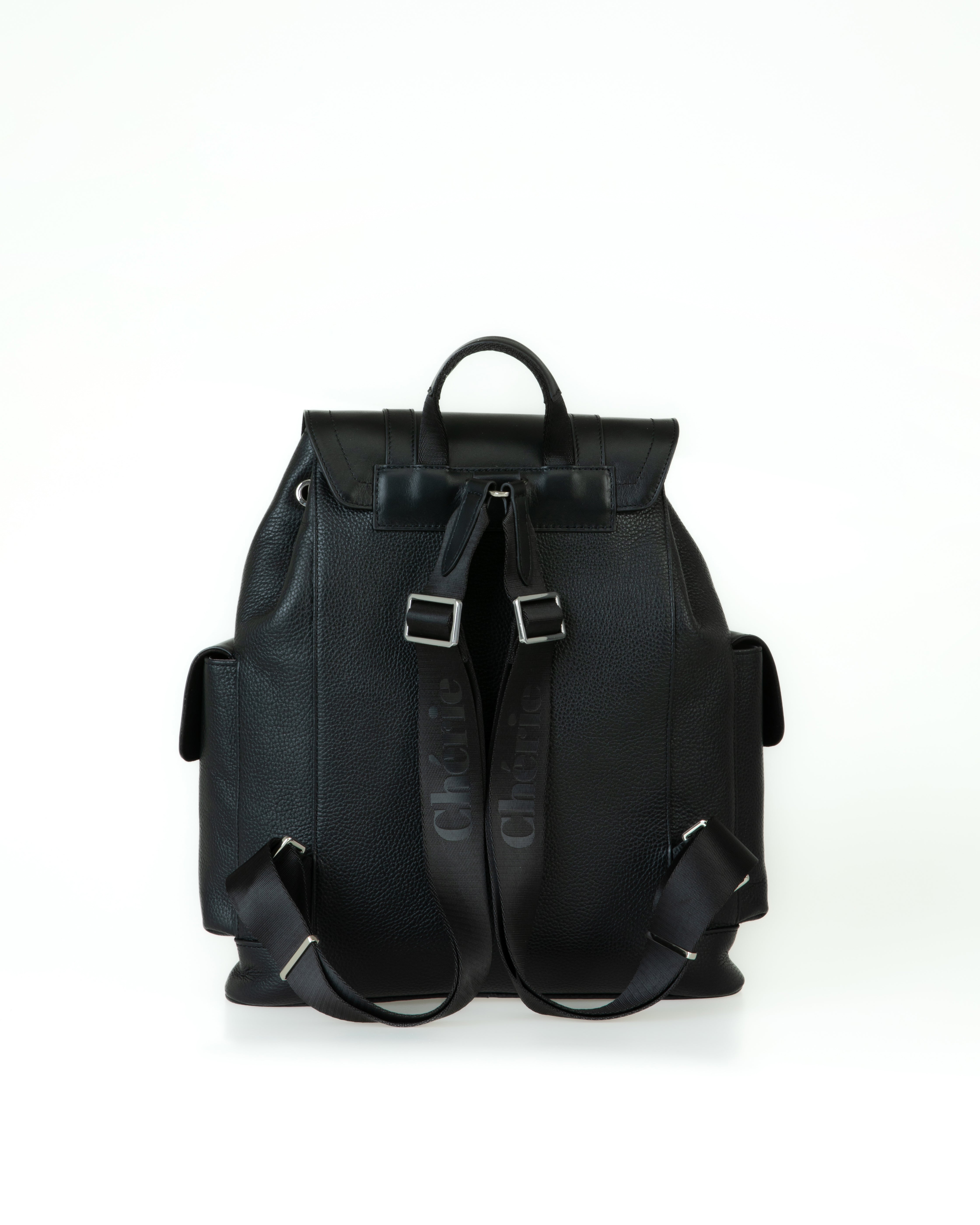 cosby cinammon black leather backpack