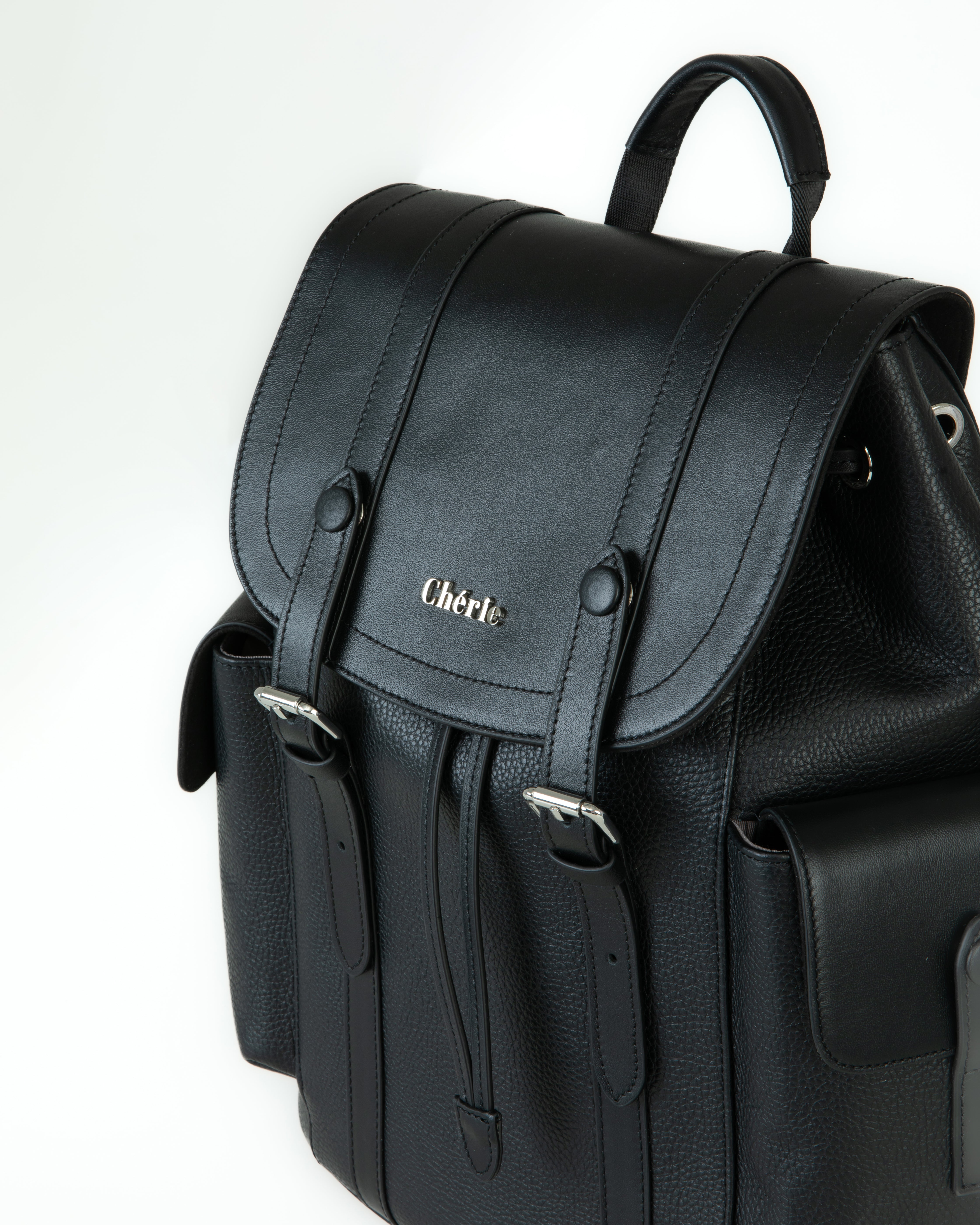 cosby cinammon black leather backpack