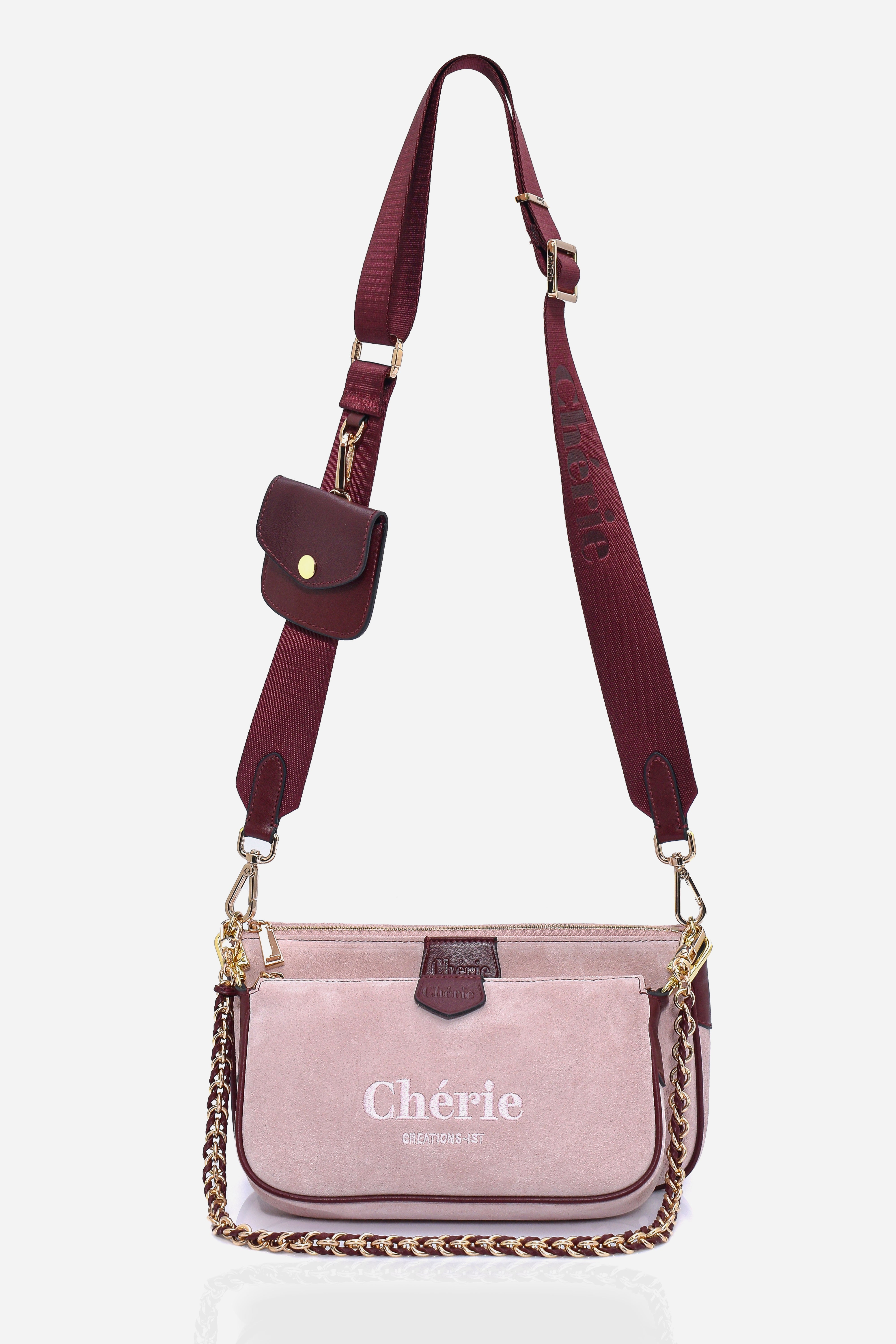 Lovita suede pink-burgundy leather
