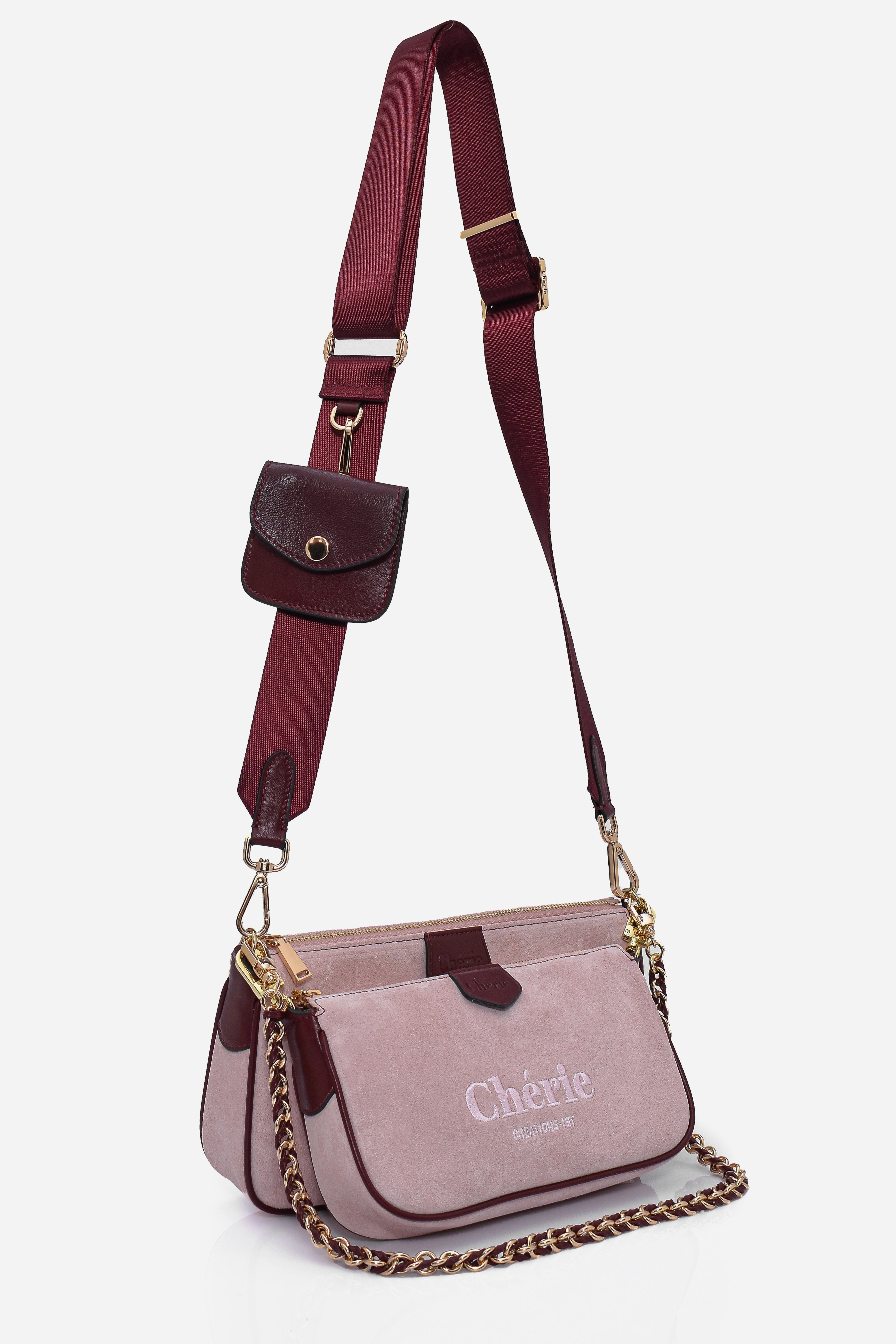 Lovita suede pink-burgundy leather