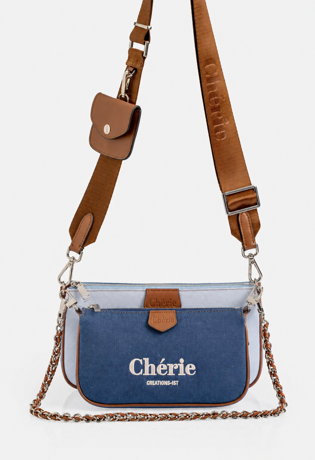 Lovita Canvas baby blue and navy blue kanvas çanta detay
