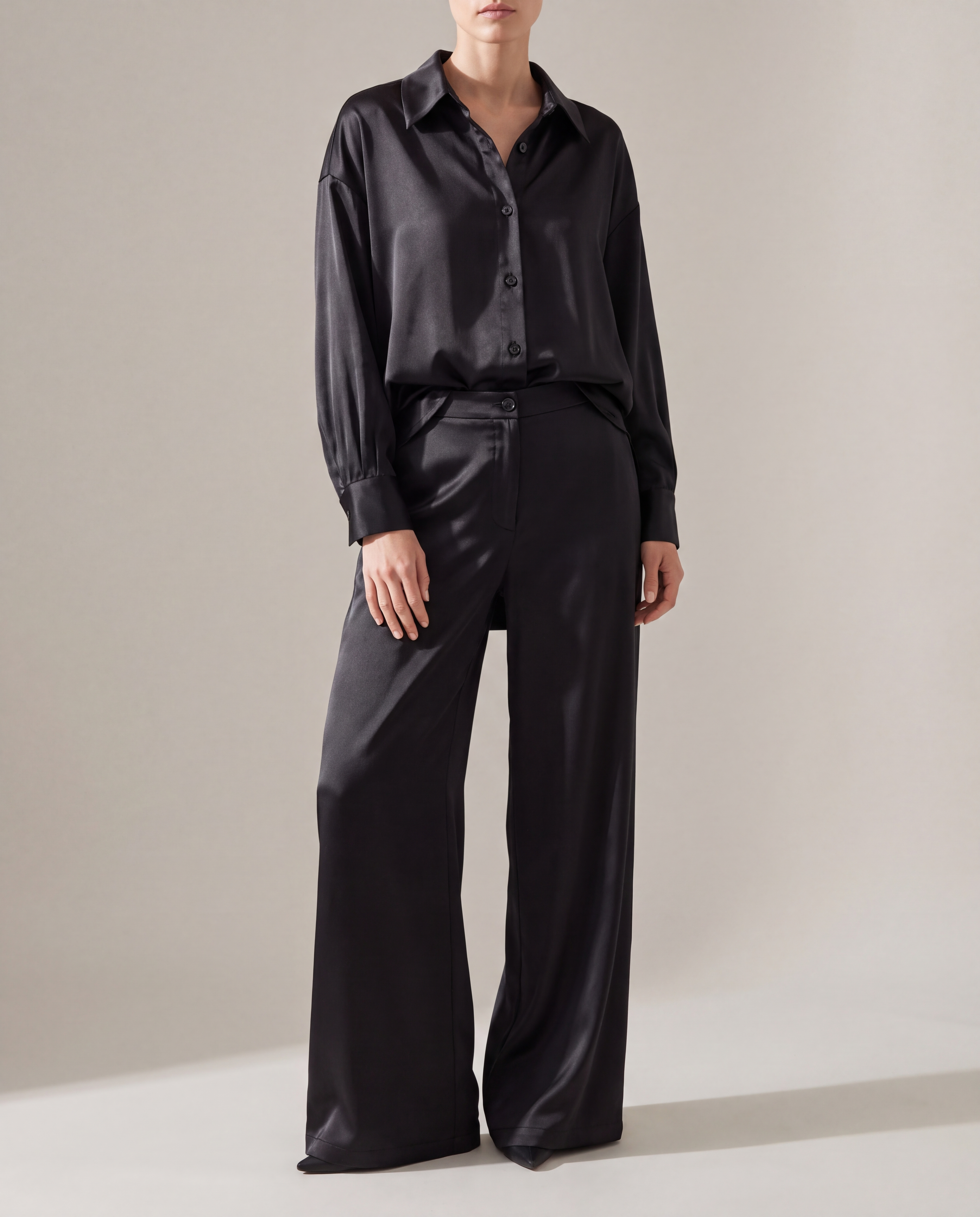 Saten Gömlek - Pantalon Siyah Takım