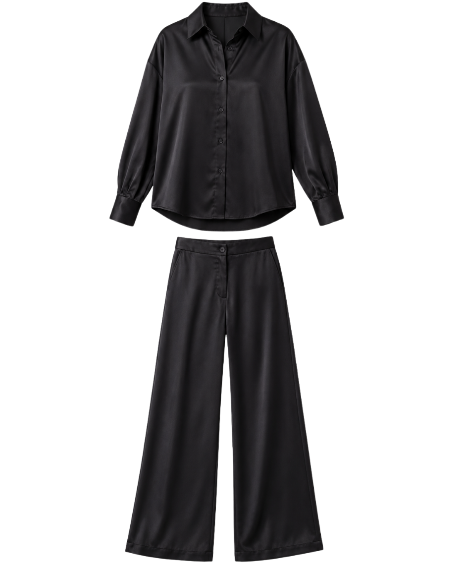 Saten Gömlek - Pantalon Siyah Takım