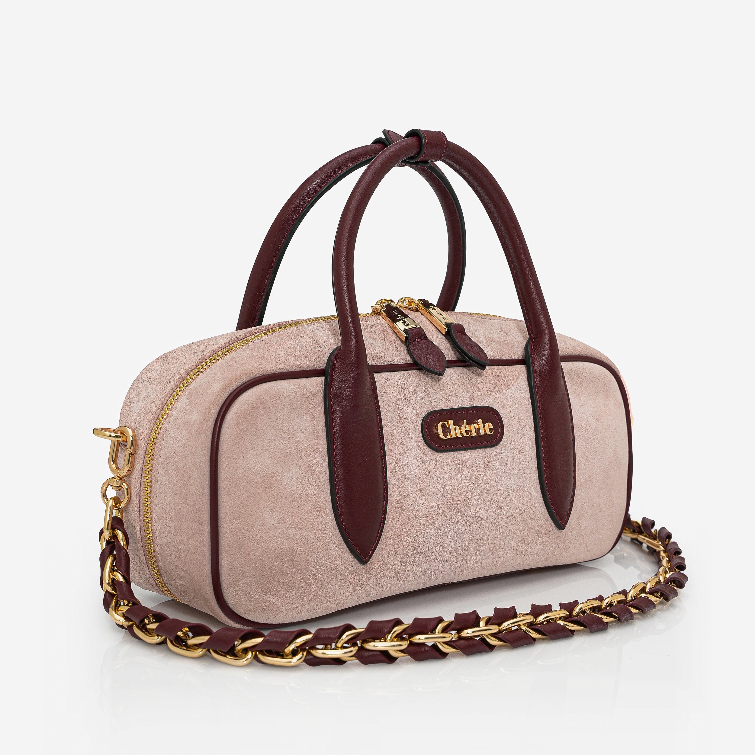 Monaco - Baby pink suede/burgundy leather