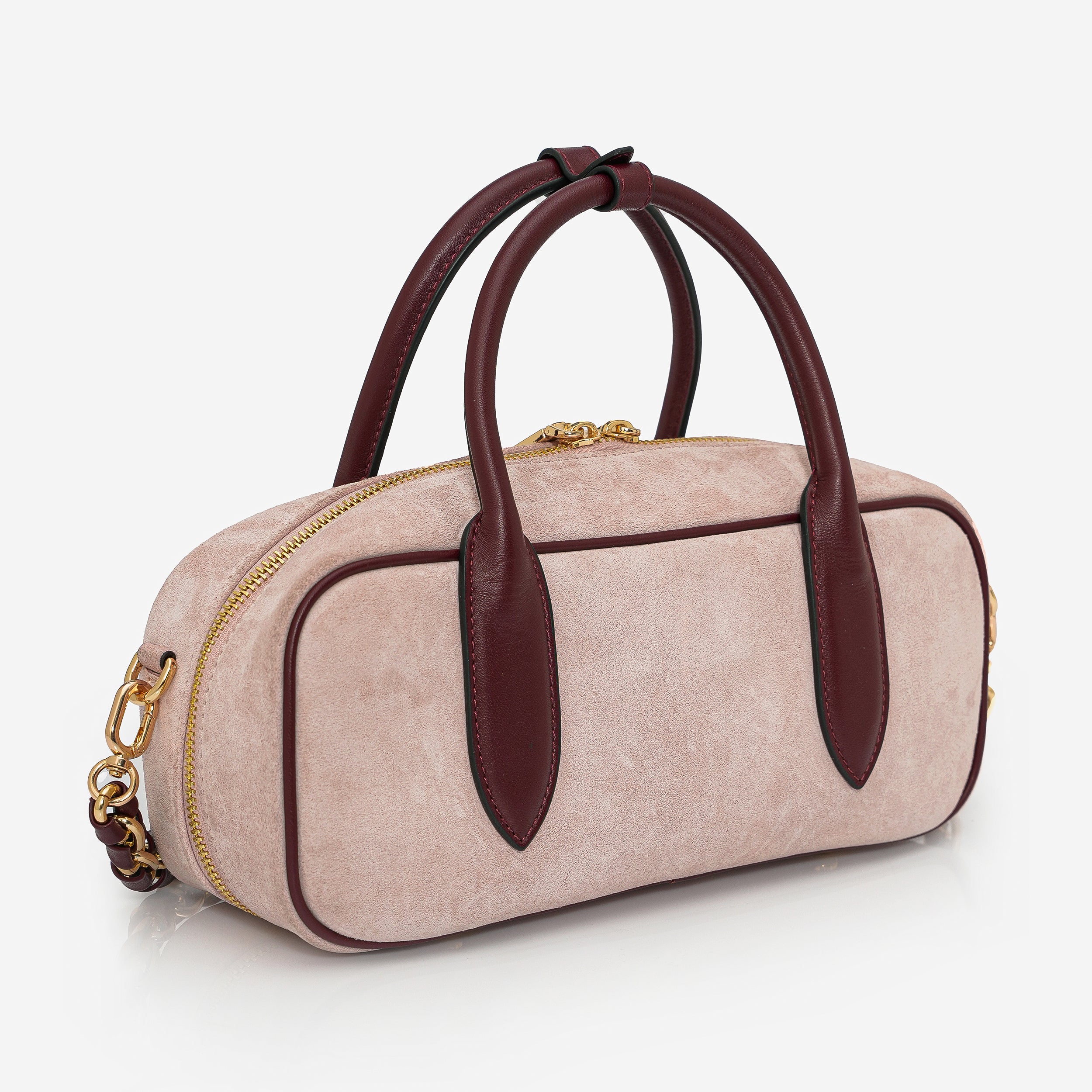 Monaco - Baby pink suede/burgundy leather