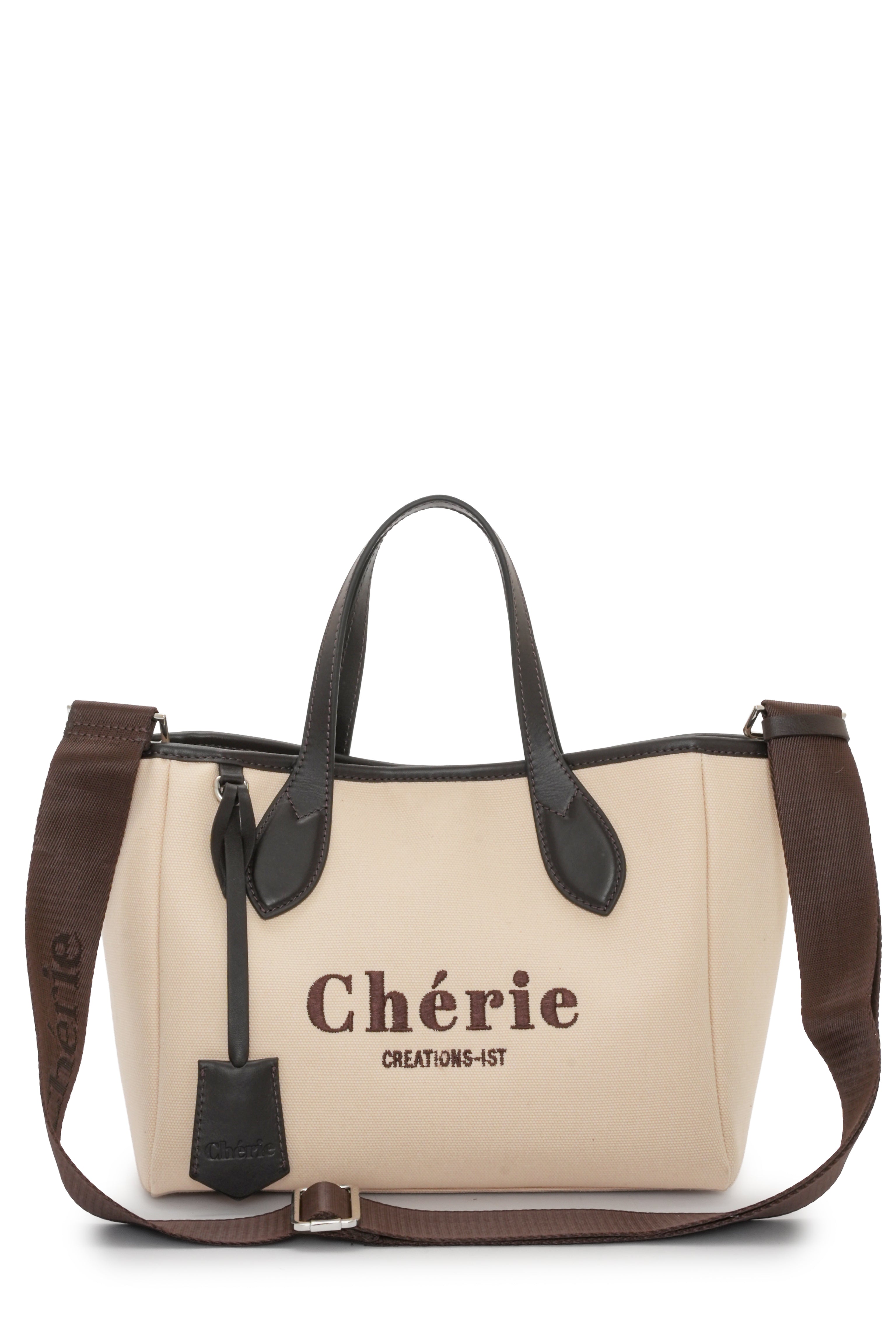 Rachel Canvas Medium Bej - Brown Leather
