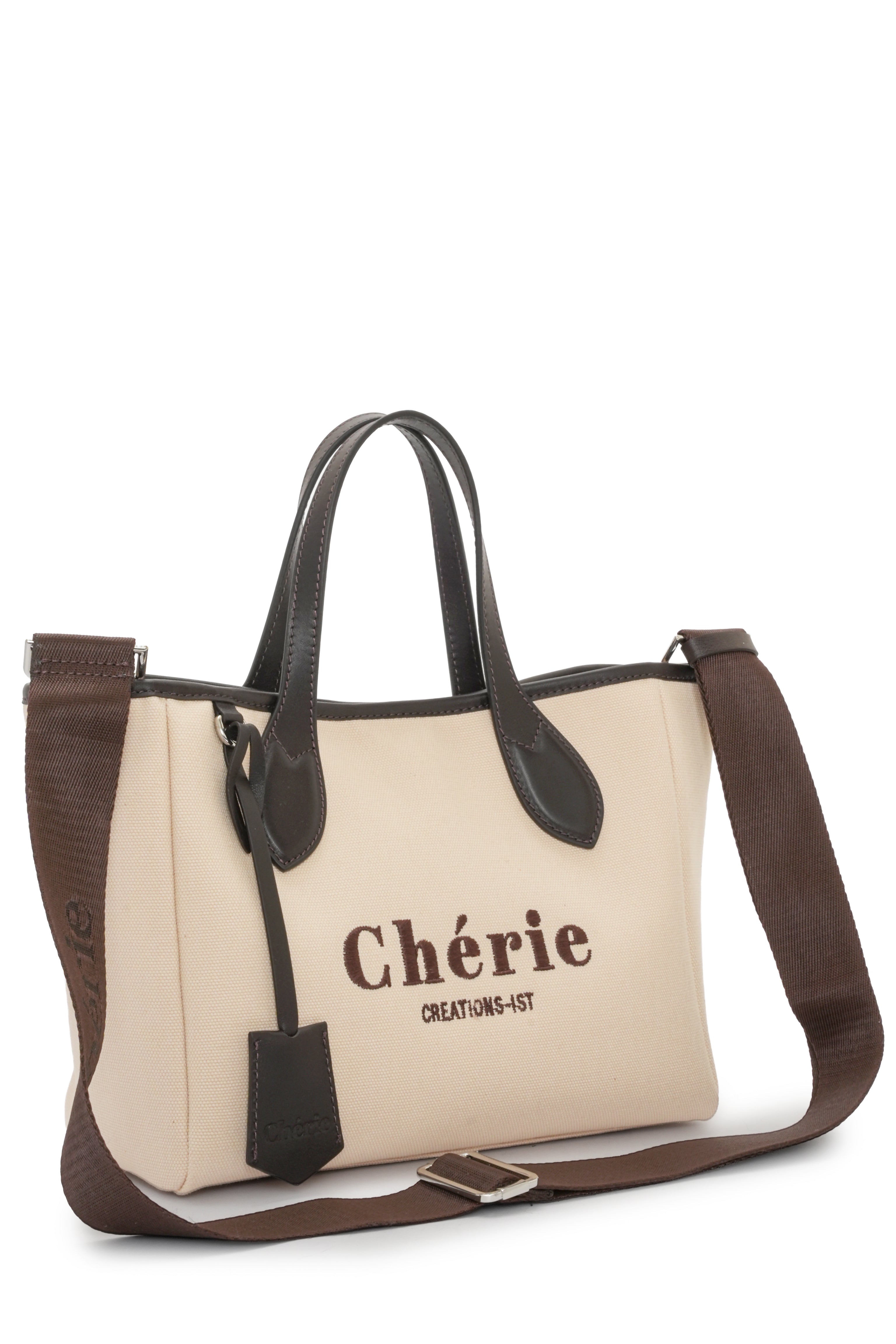 Rachel Canvas Medium Bej - Brown Leather
