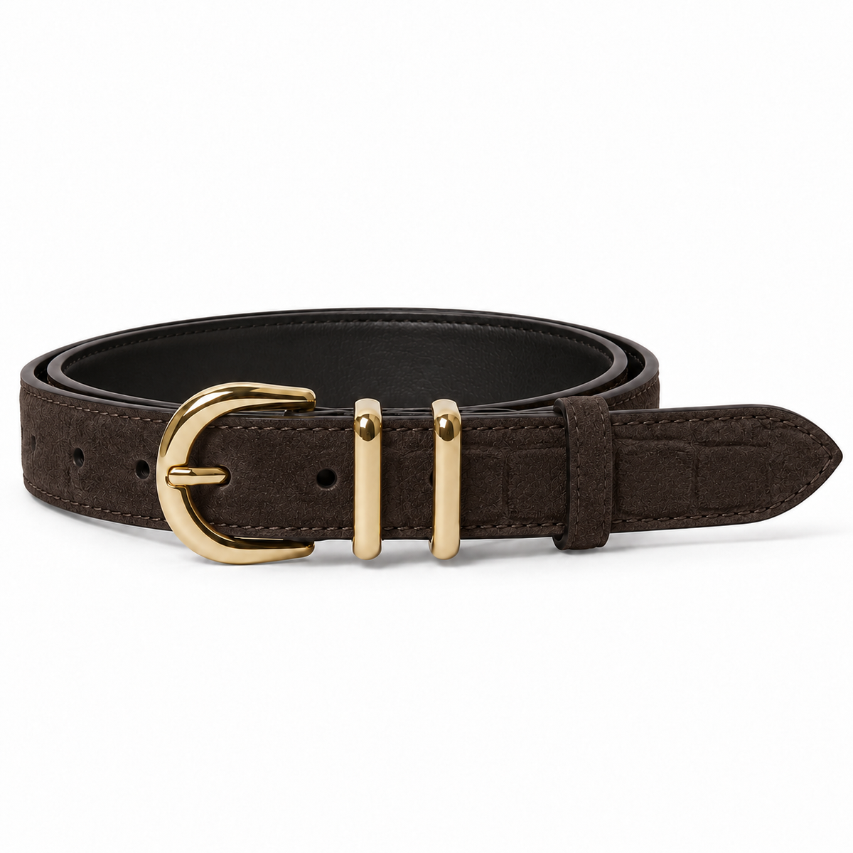 Cozy 3 cm Gold Kahve Kroko Süet – Görsel 1