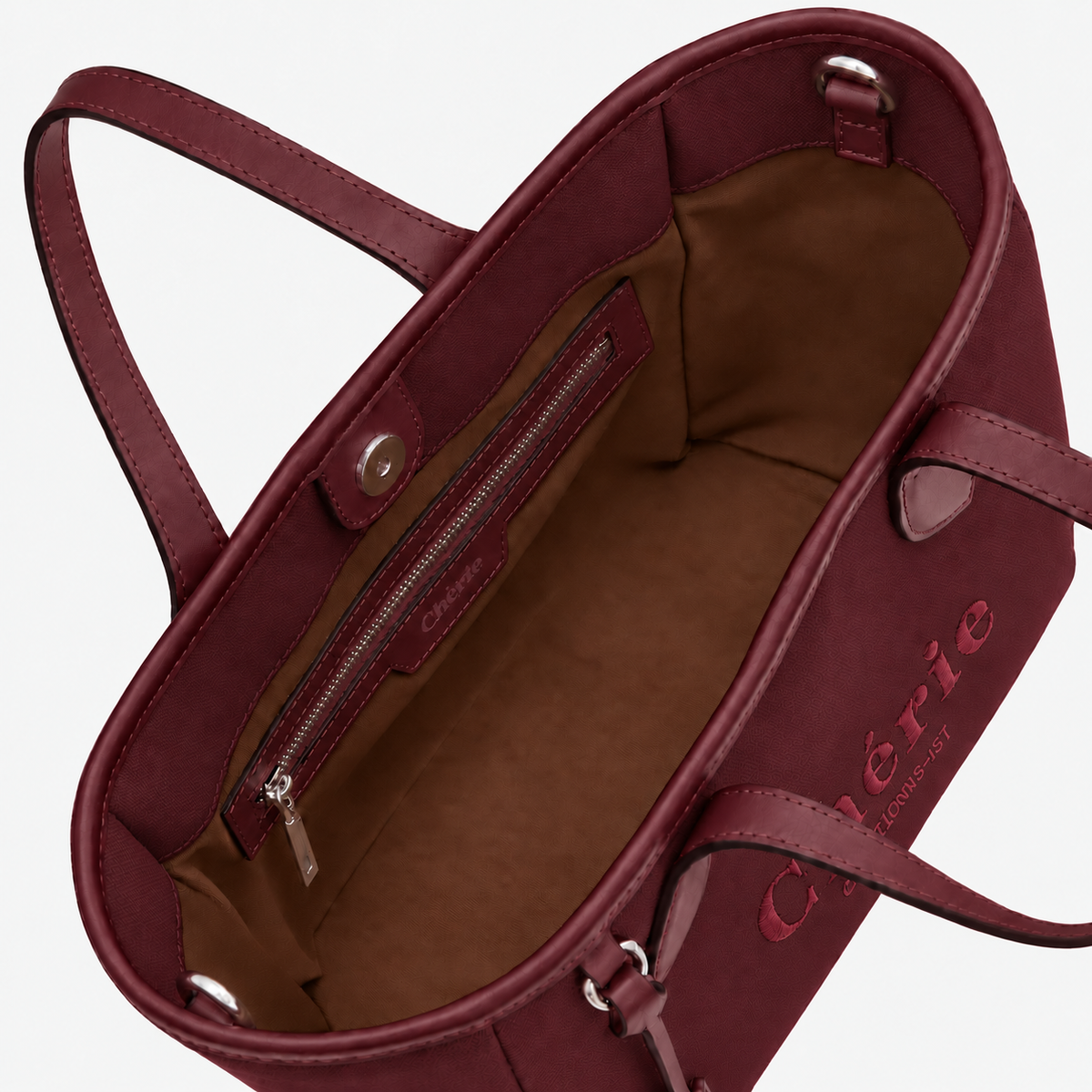 Rachel Medium Burgundy Canvas — İç astar ve fermuarlı cep