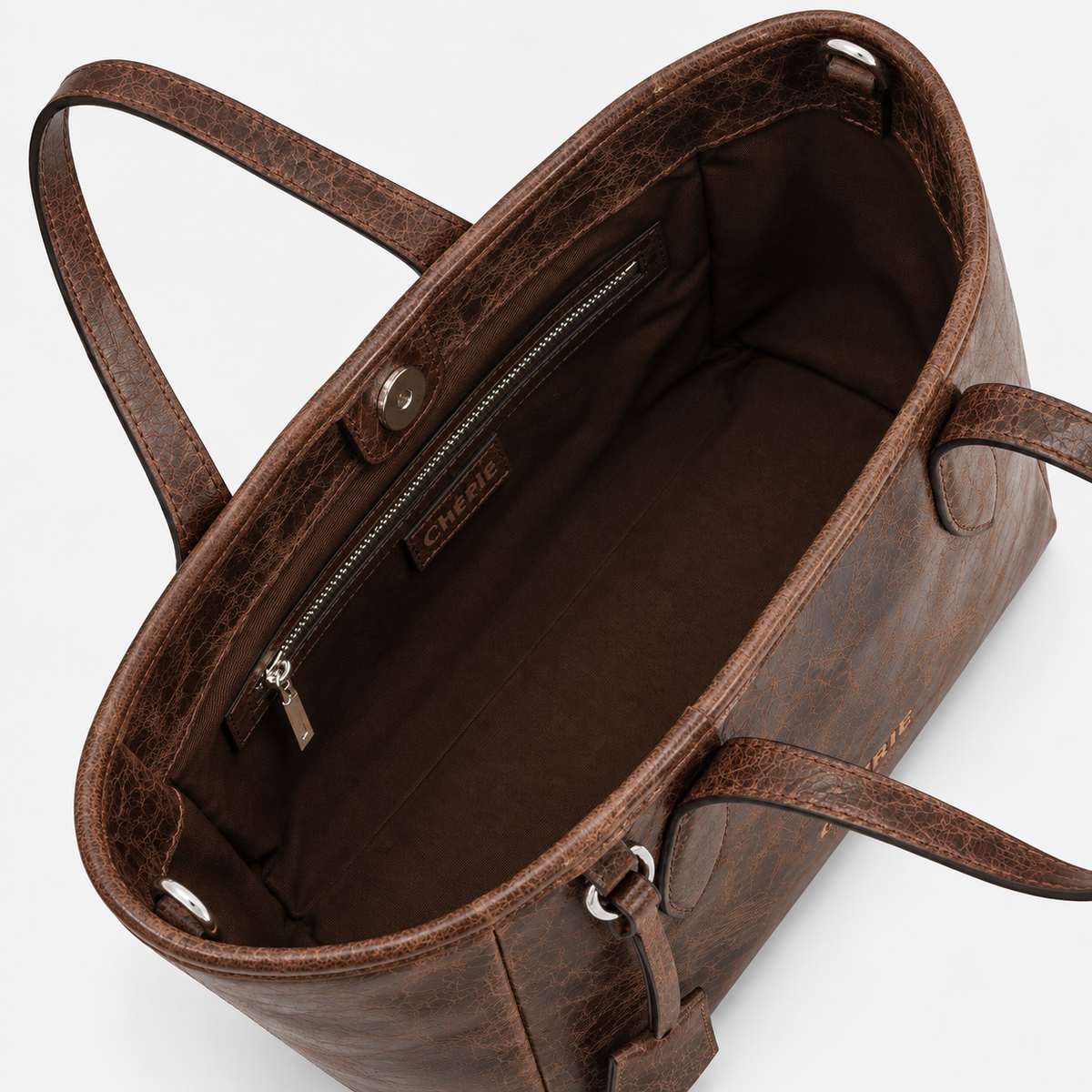 Rachel Medium Crazy Leather Brown — İç astar ve fermuarlı cep