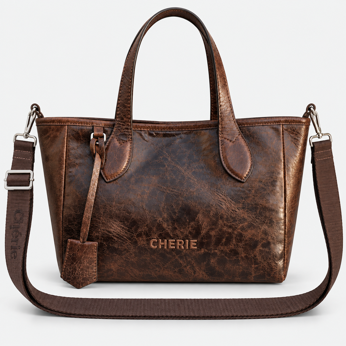 Rachel Medium Crazy Leather Brown — Chérie kordon askılı ön görünüş